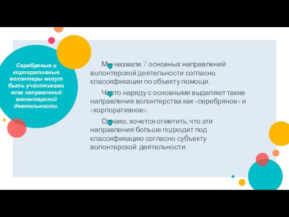 Мы назвали 7 основных направлений волонтерской деятельности согласно классификации по