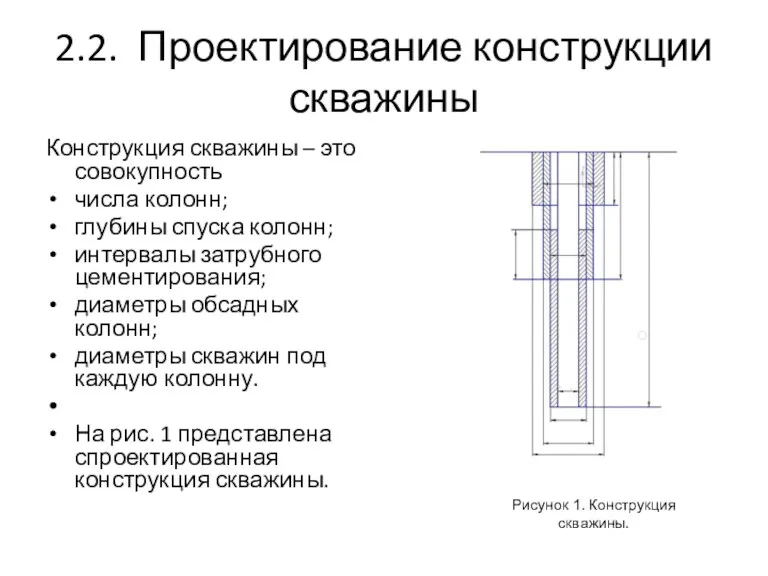 2.2. Проектирование конструкции скважины Конструкция скважины – это совокупность числа колонн; глубины спуска