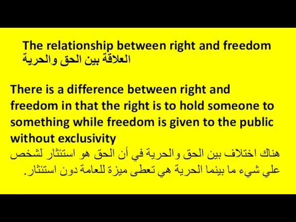 The relationship between right and freedom العلاقة بين الحق والحرية