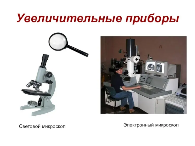 Увеличительные приборы Электронный микроскоп Световой микроскоп