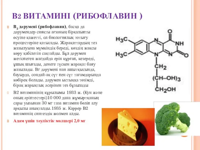 В2 ВИТАМИНІ (РИБОФЛАВИН ) В2 дәрумені (рибофлавин), басқа да дәрумендер