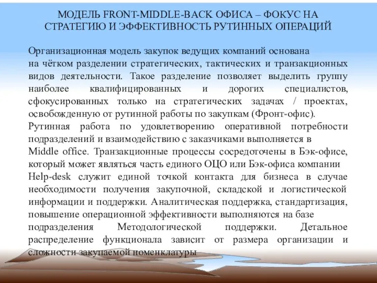 МОДЕЛЬ FRONT-MIDDLE-BACK ОФИСА – ФОКУС НА СТРАТЕГИЮ И ЭФФЕКТИВНОСТЬ РУТИННЫХ