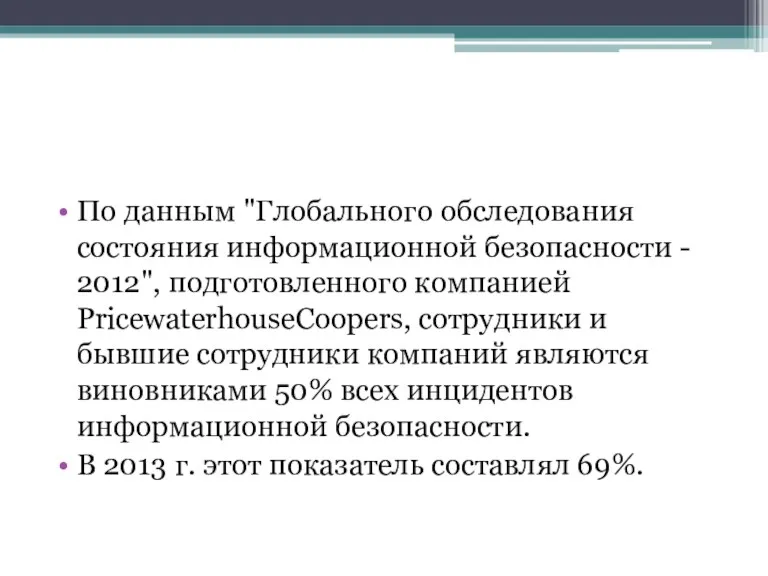 По данным "Глобального обследования состояния информационной безопасности - 2012", подготовленного