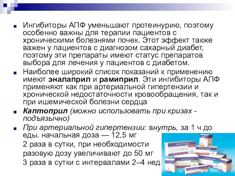 Ингибиторы АПФ уменьшают протеинурию, поэтому особенно важны для терапии пациентов