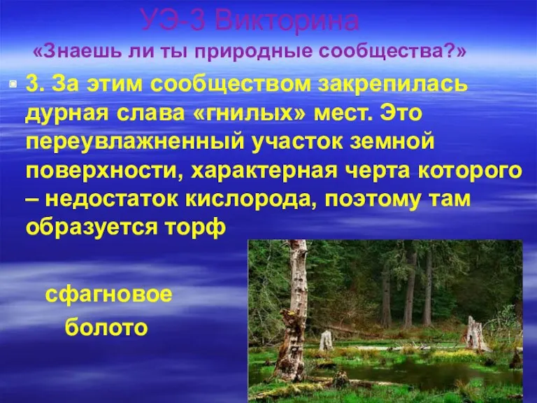 УЭ-3 Викторина «Знаешь ли ты природные сообщества?» 3. За этим