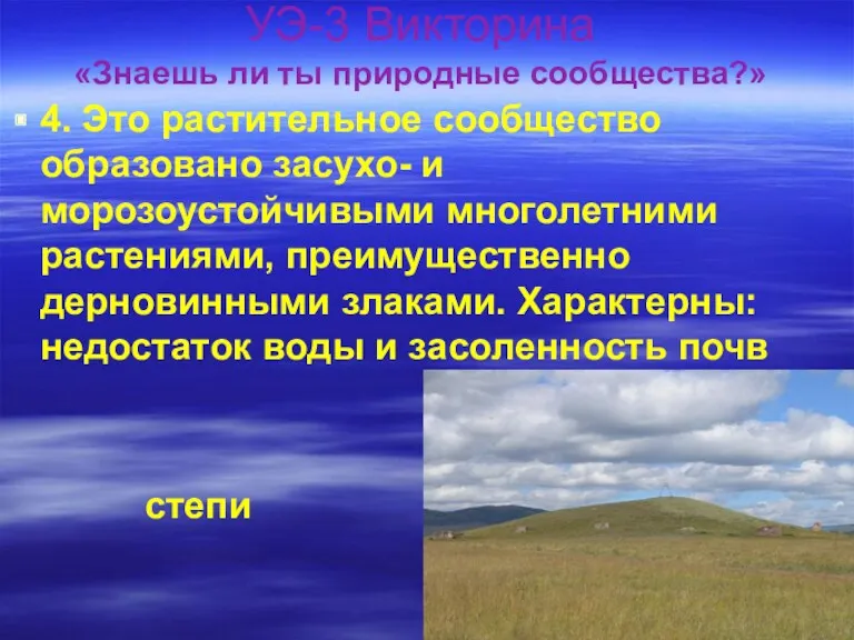 УЭ-3 Викторина «Знаешь ли ты природные сообщества?» 4. Это растительное