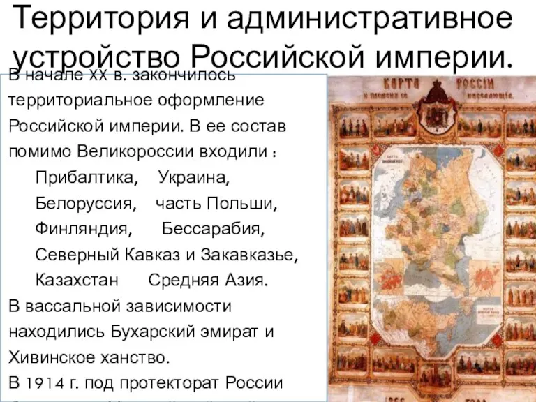 Территория и административное устройство Российской империи. В начале XX в. закончилось территориальное оформление