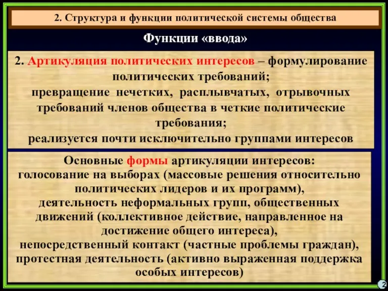 2. Структура и функции политической системы общества 2 Функции «ввода»