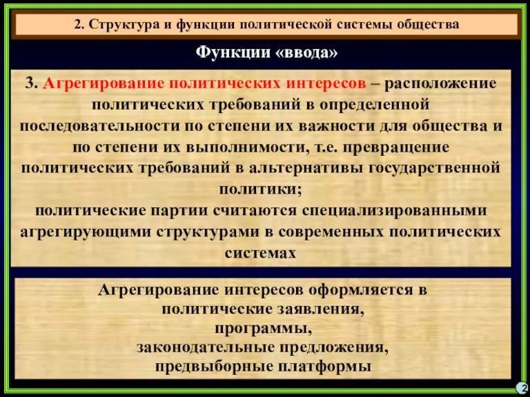 2. Структура и функции политической системы общества 2 Функции «ввода»