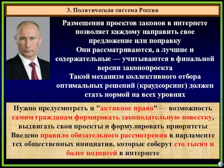 3. Политическая система России 2 Размещения проектов законов в интернете