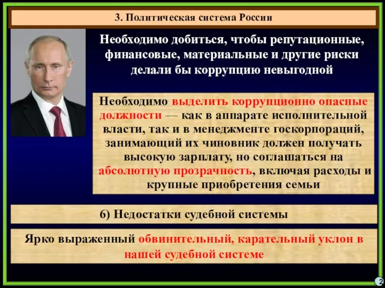 3. Политическая система России 2 Необходимо добиться, чтобы репутационные, финансовые,