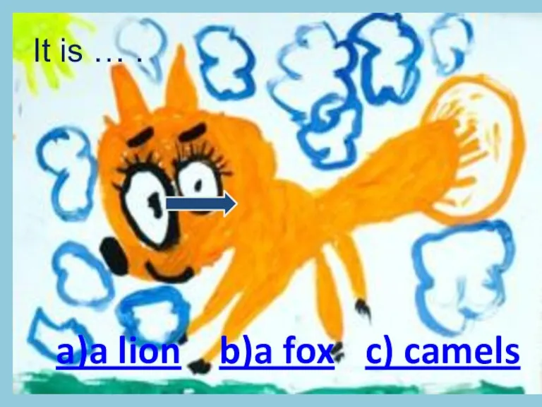 It is … . a)a lion c) camels b)a fox