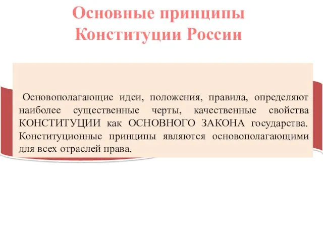 Основные принципы Конституции России Основополагающие идеи, положения, правила, определяют наиболее