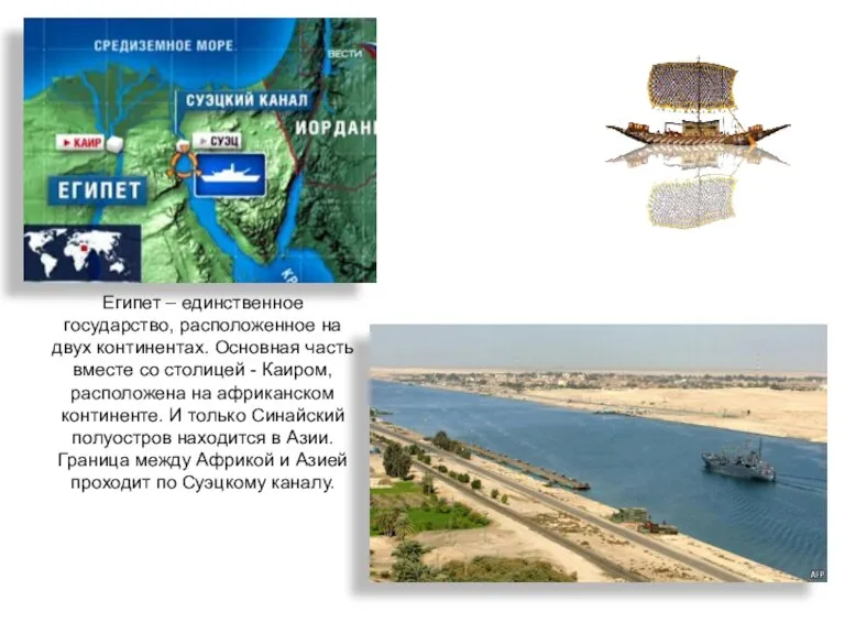 Египет – единственное государство, расположенное на двух континентах. Основная часть