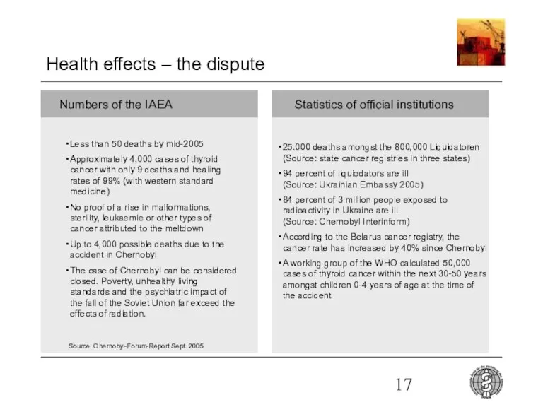 Health effects – the dispute Numbers of the IAEA Statistics