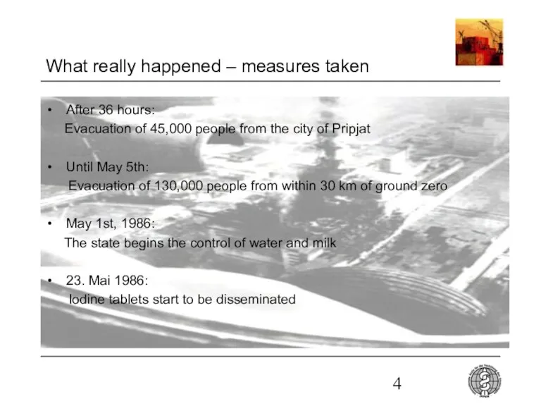 What really happened – measures taken After 36 hours: Evacuation