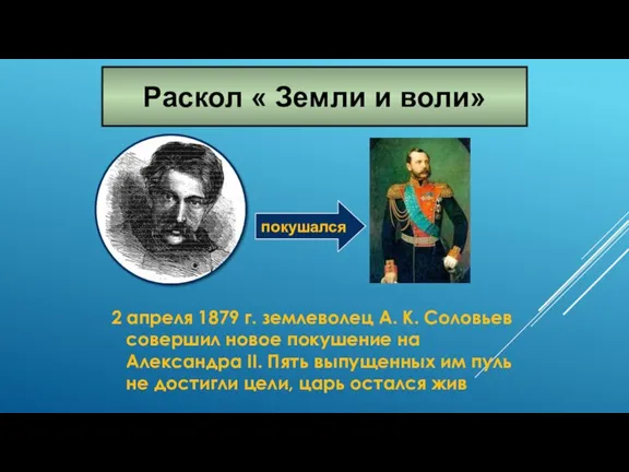 2 апреля 1879 г. землеволец А. К. Соловьев совершил новое покушение на Александра