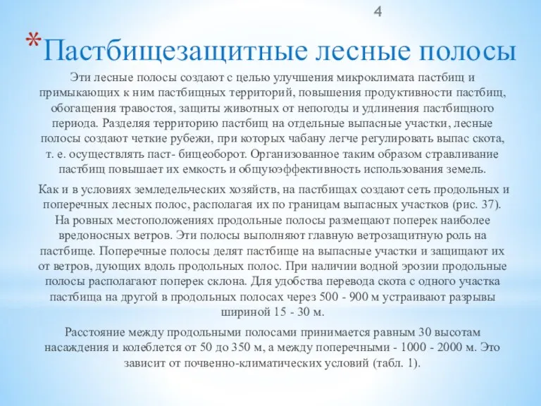 Пастбищезащитные лесные полосы Эти лесные полосы создают с целью улучшения