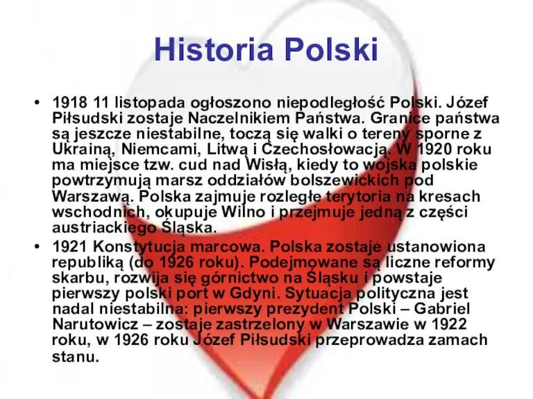 Historia Polski 1918 11 listopada ogłoszono niepodległość Polski. Józef Piłsudski