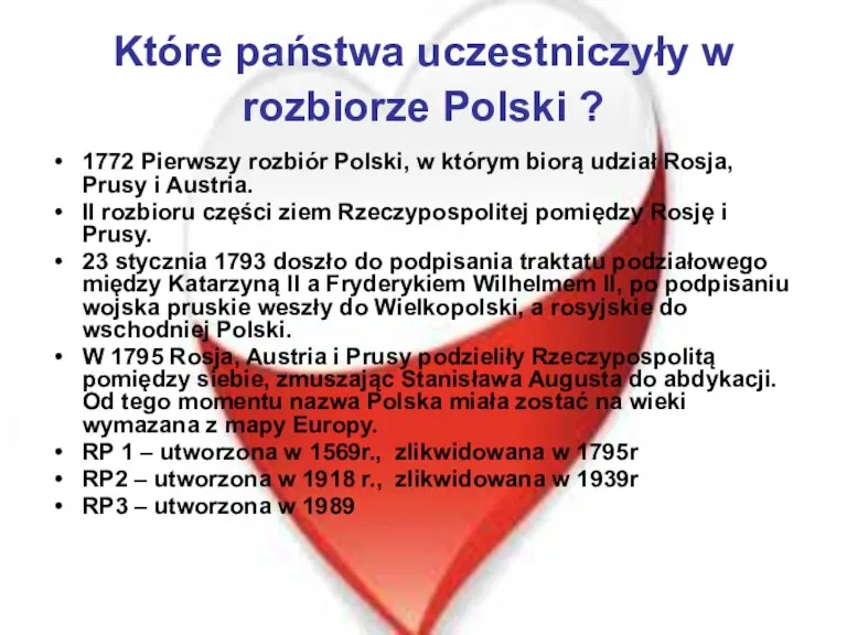 Które państwa uczestniczyły w rozbiorze Polski ? 1772 Pierwszy rozbiór