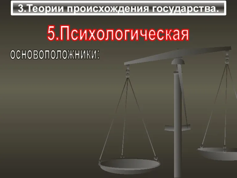 3.Теории происхождения государства. 5.Психологическая основоположники: -Г.Тард Л.Петражицкий Суть: принципы: -люди