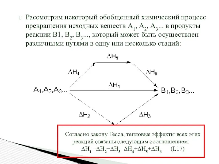 Рассмотрим некоторый обобщенный химический процесс превращения исходных веществ А1, А2,