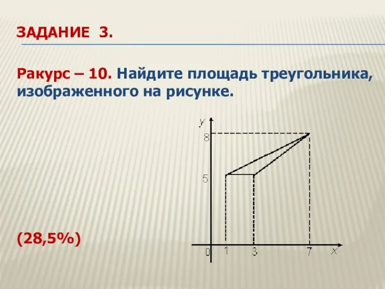 ЗАДАНИЕ 3. Ракурс – 10. Найдите площадь треугольника, изображенного на рисунке. (28,5%)