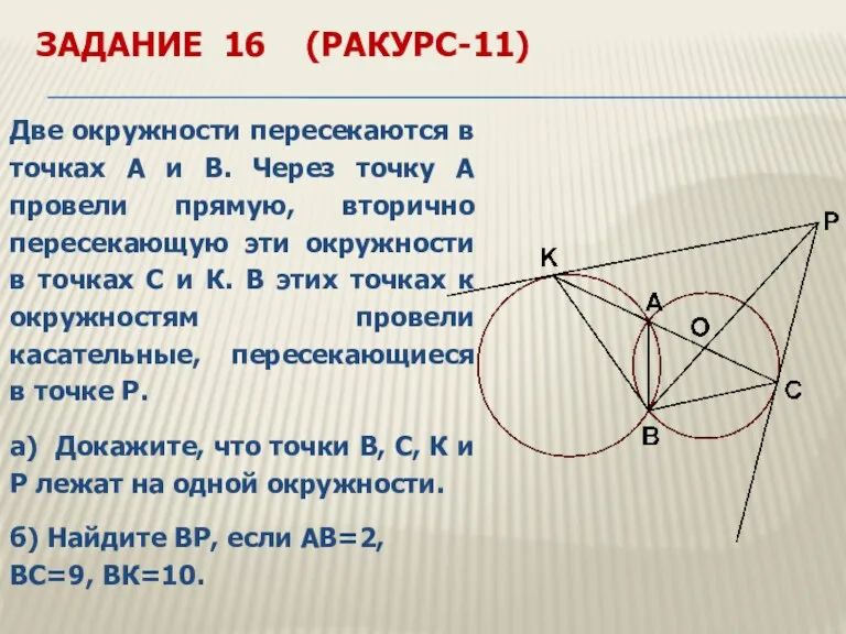 ЗАДАНИЕ 16 (РАКУРС-11) Две окружности пересекаются в точках А и В. Через точку