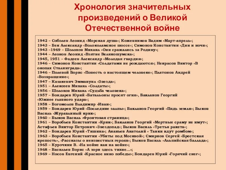 Хронология значительных произведений о Великой Отечественной войне 1942 – Соболев