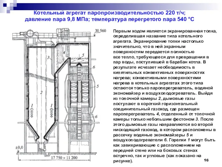 Первым ходом является экранированная топка, определившая название типа котельного агрегата.