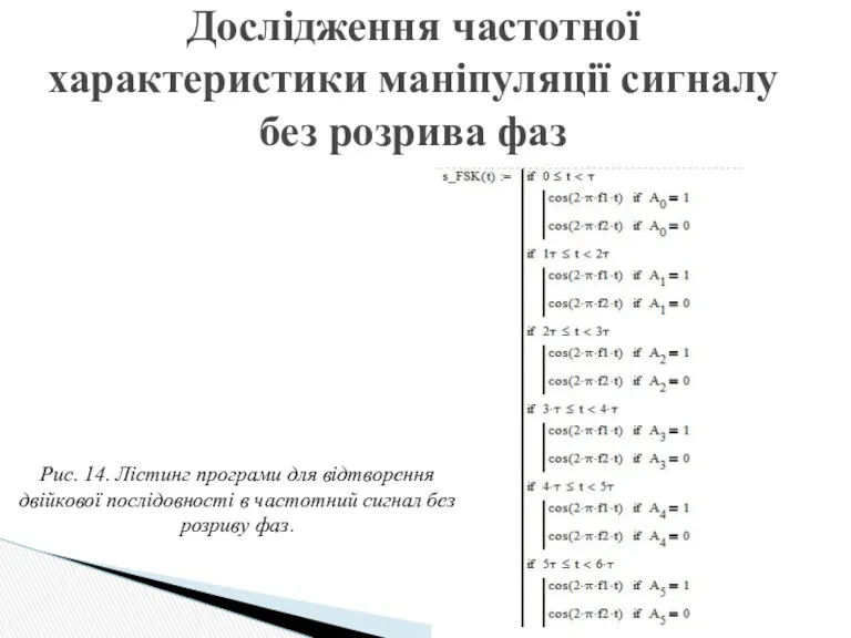 Дослідження частотної характеристики маніпуляції сигналу без розрива фаз Рис. 14.