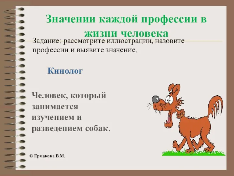 Человек, который занимается изучением и разведением собак. Кинолог Задание: рассмотрите