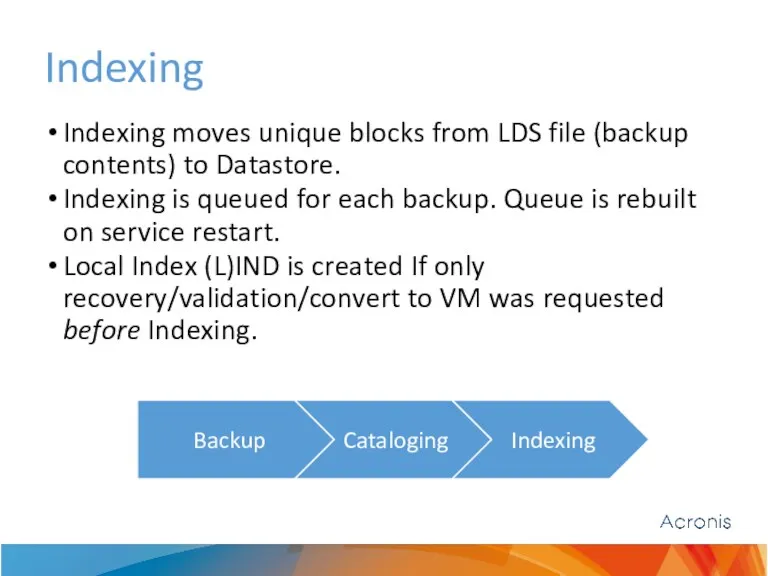 Indexing Indexing moves unique blocks from LDS file (backup contents)