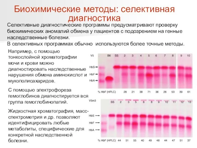 Биохимические методы: селективная диагностика Селективные диагностические программы предусматривают проверку биохимических