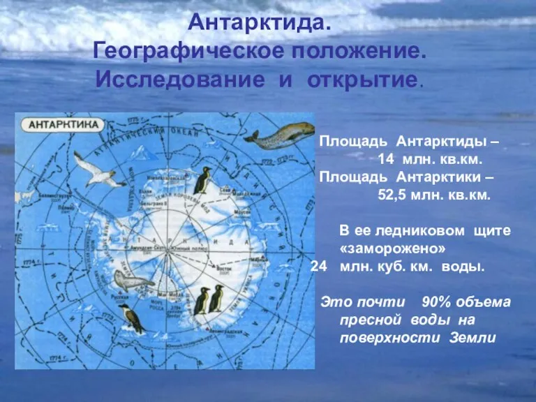 Антарктида. Географическое положение. Исследование и открытие. Площадь Антарктиды – 14