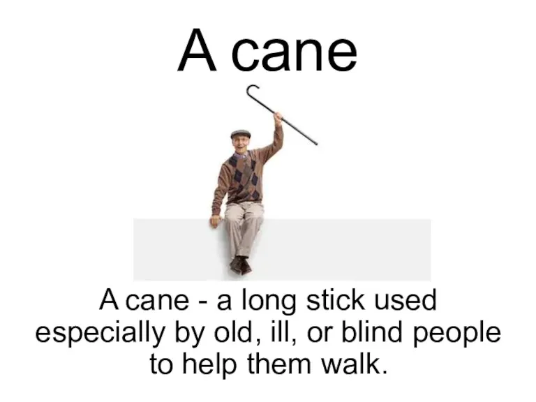 A cane A cane - a long stick used especially