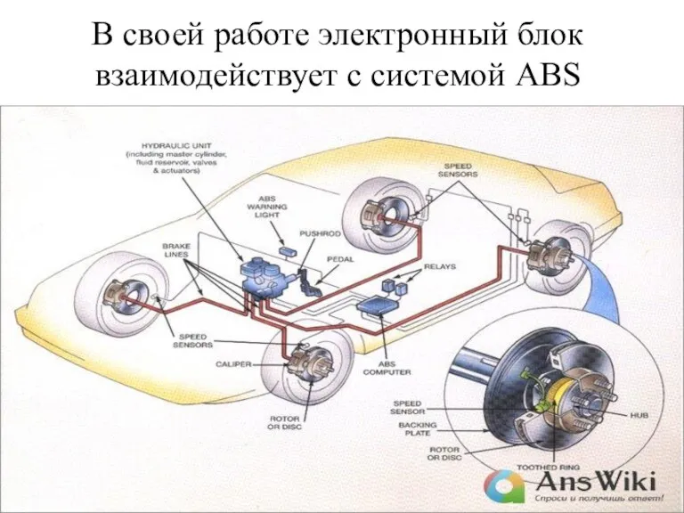 В своей работе электронный блок взаимодействует с системой ABS