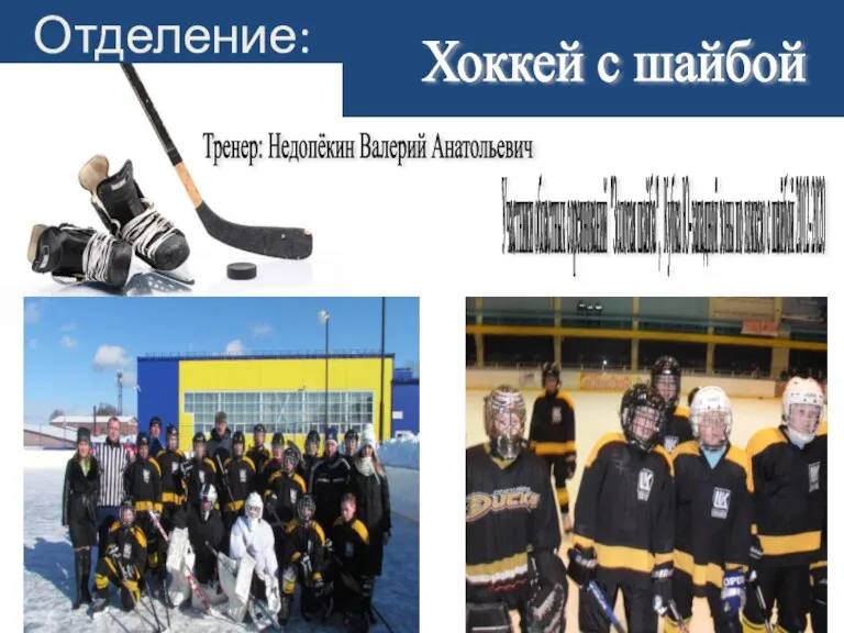 Отделение: Хоккей с шайбой Участники областных соревнований "Золотая шайба", Кубка Ю-западной зоны по