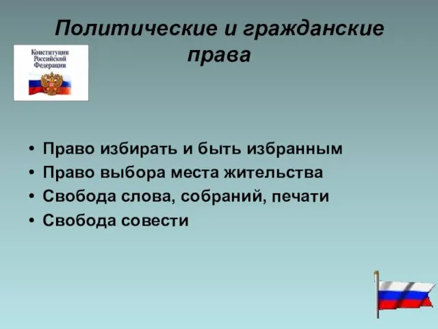 Политические и гражданские права Право избирать и быть избранным Право