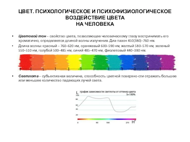 ЦВЕТ. ПСИХОЛОГИЧЕСКОЕ И ПСИХОФИЗИОЛОГИЧЕСКОЕ ВОЗДЕЙСТВИЕ ЦВЕТА НА ЧЕЛОВЕКА Цветовой тон