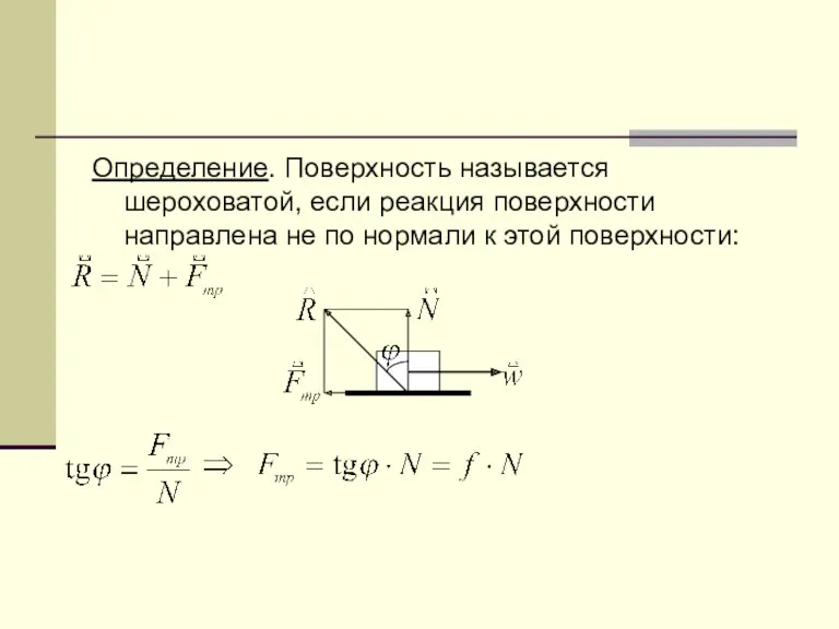 Определение. Поверхность называется шероховатой, если реакция поверхности направлена не по нормали к этой поверхности: