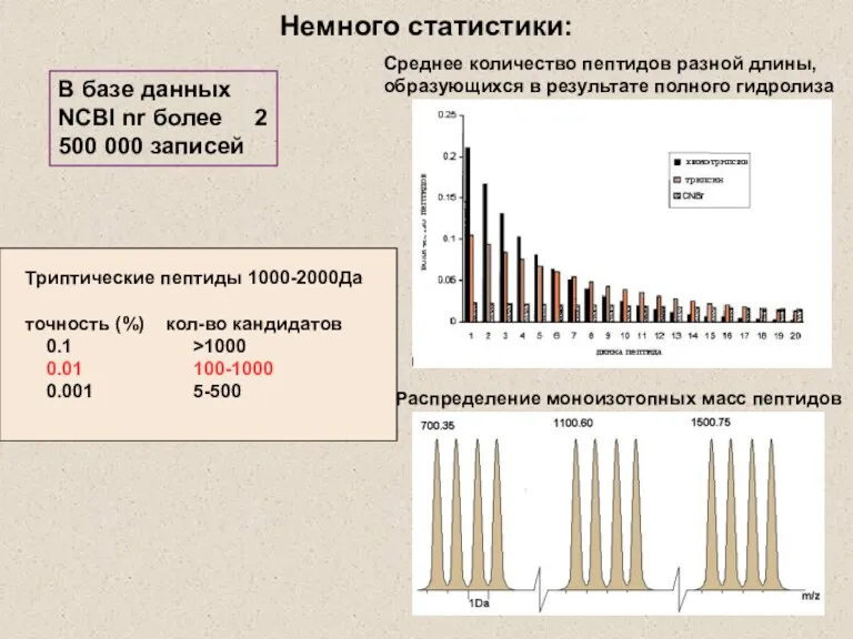 Немного статистики: Среднее количество пептидов разной длины, образующихся в результате