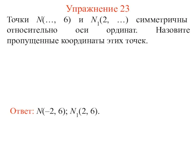 Упражнение 23 Точки N(…, 6) и N1(2, …) симметричны относительно