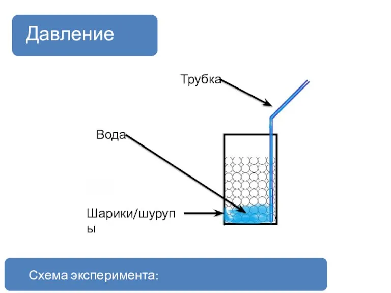 Принцип движения на воздушной подушке Схема эксперимента: Давление Шарики/шурупы Трубка Вода