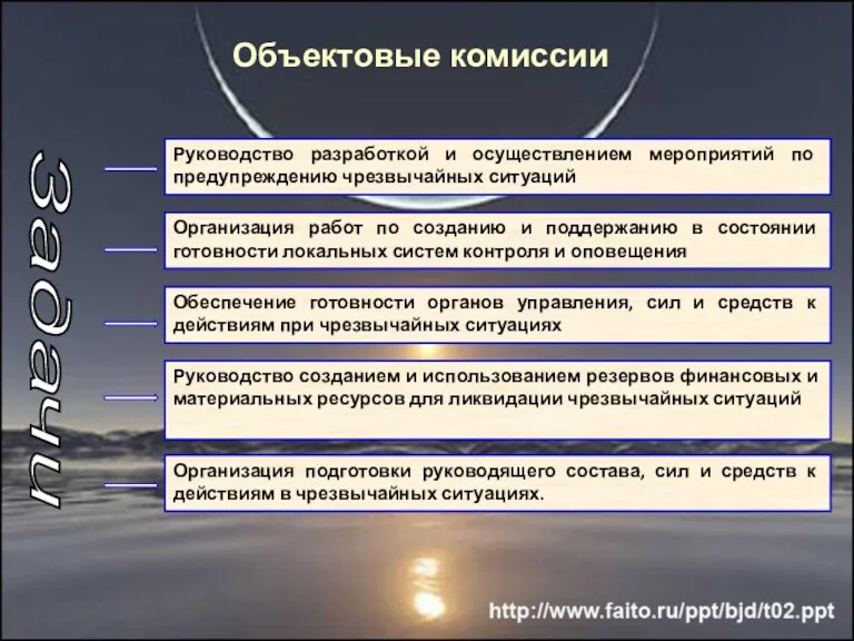 Объектовые комиссии Руководство разработкой и осуществлением мероприятий по предупреждению чрезвычайных