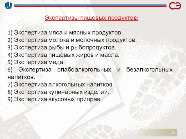 Экспертизы пищевых продуктов: 1) Экспертиза мяса и мясных продуктов. 2)