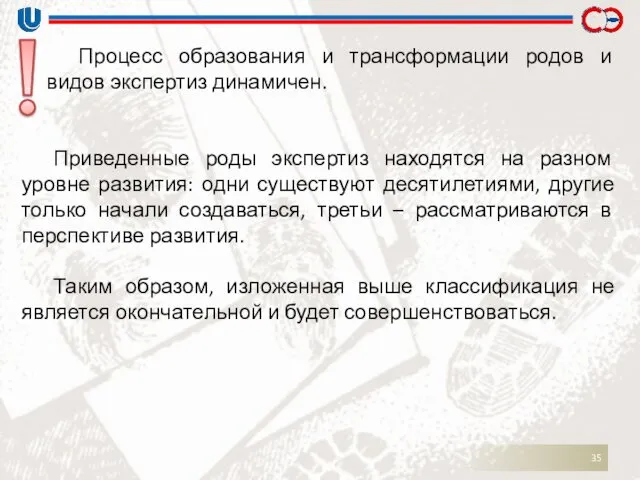 Процесс образования и трансформации родов и видов экспертиз динамичен. Приведенные