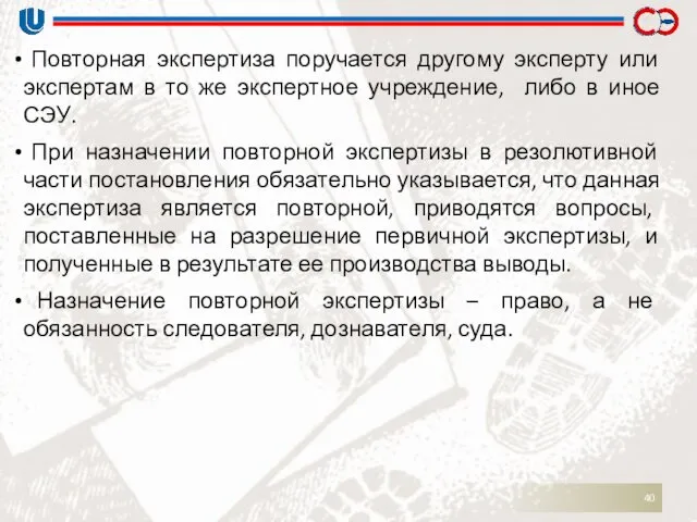 Повторная экспертиза поручается другому эксперту или экспертам в то же