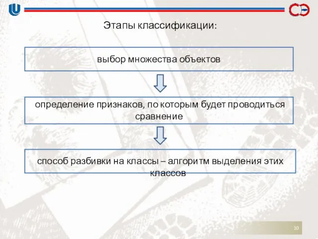 Этапы классификации: способ разбивки на классы – алгоритм выделения этих