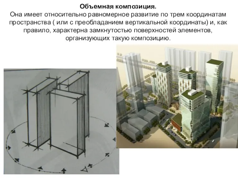 Объемная композиция. Она имеет относительно равномерное развитие по трем координатам пространства ( или